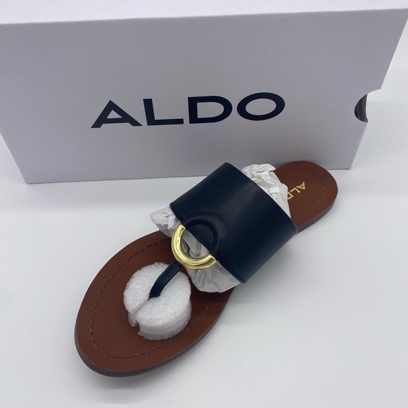 ALDO Ocericia leather ring post sandals in black - Picture 9 of 16